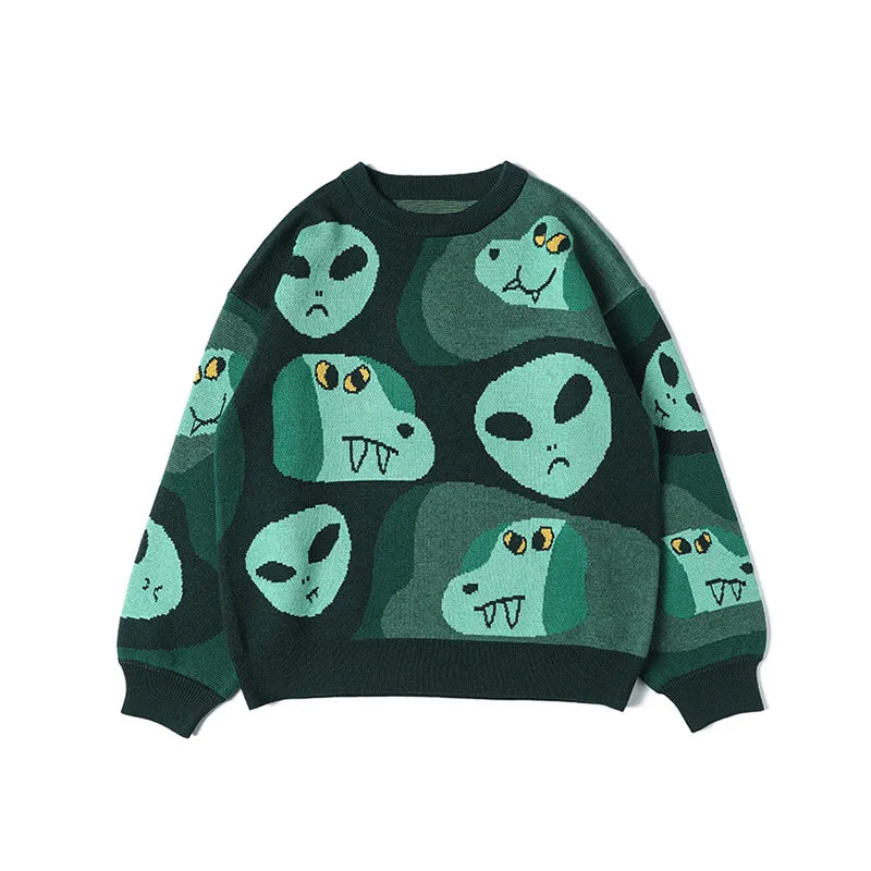 Retro Green Monster Graphic Sweater