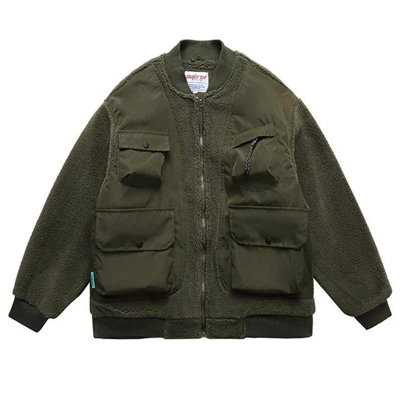 Army Patchwork Cotton Plush Jacket